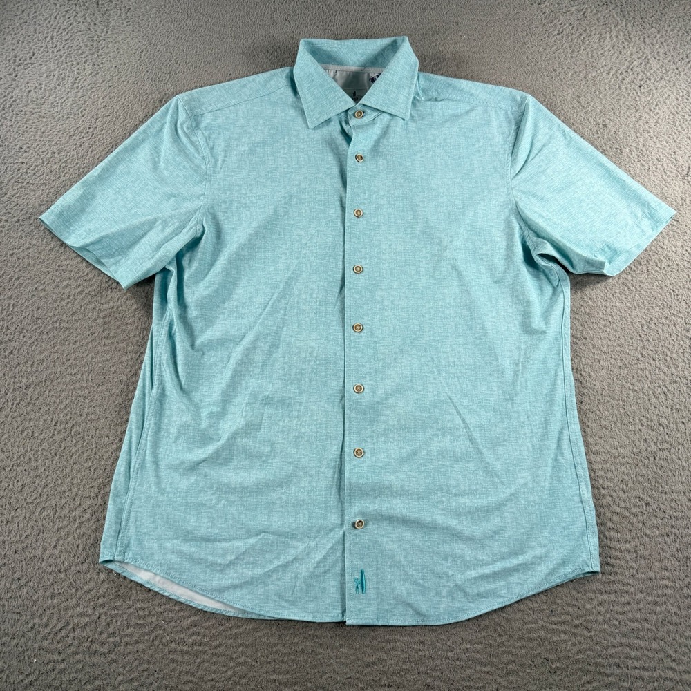 Johnnie O Hangin Out Performance Shirt Mens Medium Blue Short Sleeve Stretch